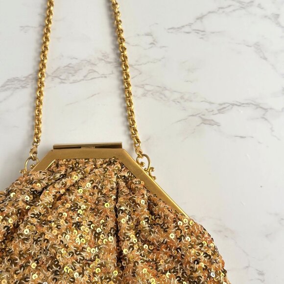 Vintage Mary Norton Zelda Bag, Gold Sequin Evening Clutch, Chain Strap Purse - Picture 3 of 9